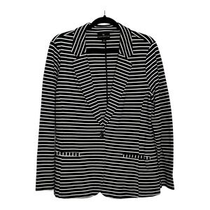 Worthington Womens Black White Striped Single Button Knit Blazer Jacket Size L